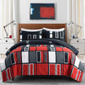 Artall Microfiber 2 Pieces Comforter Set Black Gray Red Plaid Pattern Lightweight Bedding Set, Twin Size With 1 Sham