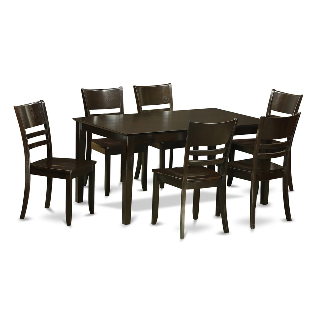 East West Furniture CALY7-CAP-W Capri 7 Piece Modern Set Consist of a Rectangle Wooden Table and 6 Dining Room Chairs, 36x60 Inch, Cappuccino