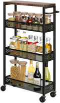 XYZLVSI Slim Storage Cart 4 Tier Narrow Kitchen Rolling Cart on Wheels for Small Space, Mobile Utility Cart Shelving Unit with W