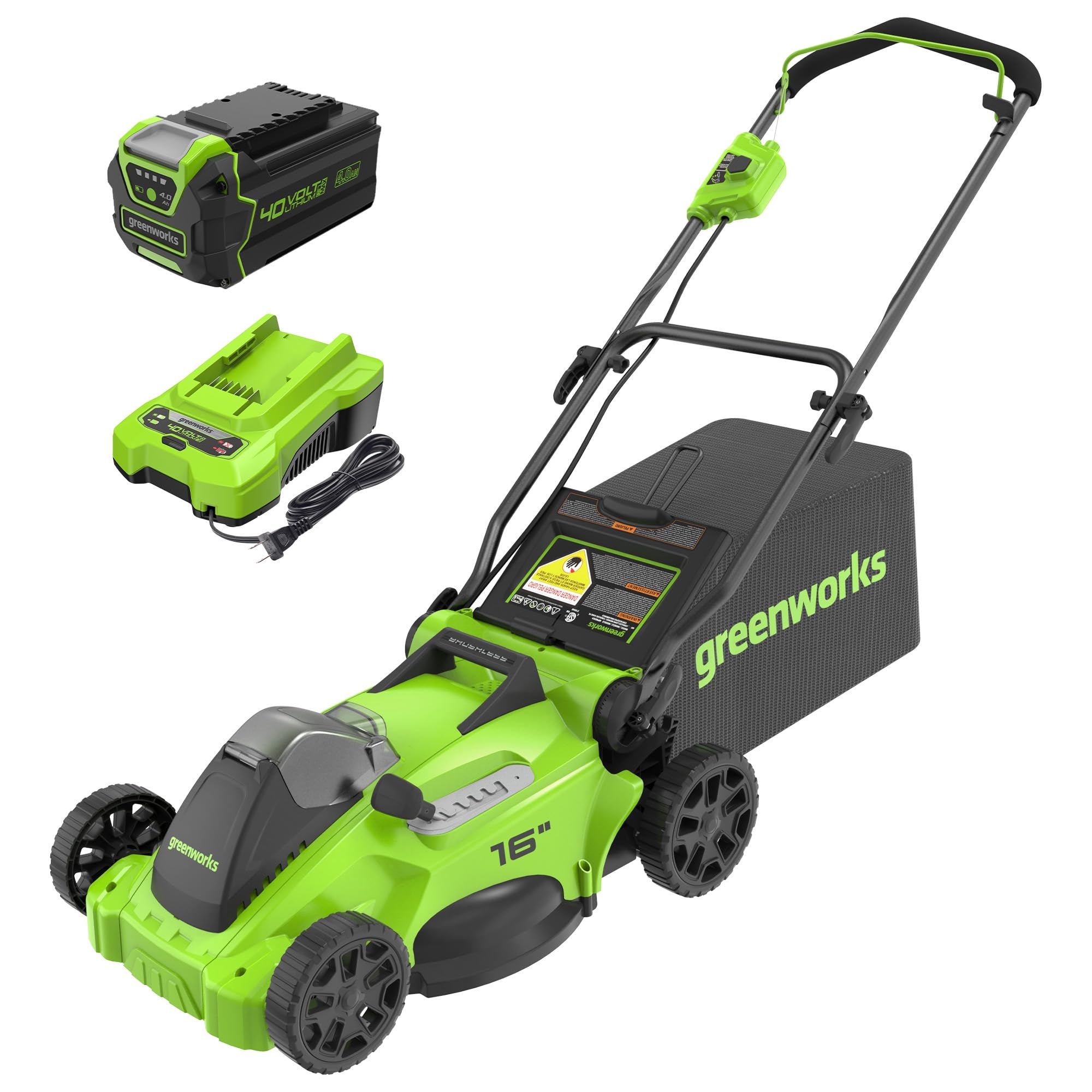 Greenworks 40V 16' Brushless Cordless (Push) Lawn Mower (75+ Compatible Tools), 4.0Ah Battery And Charger Included