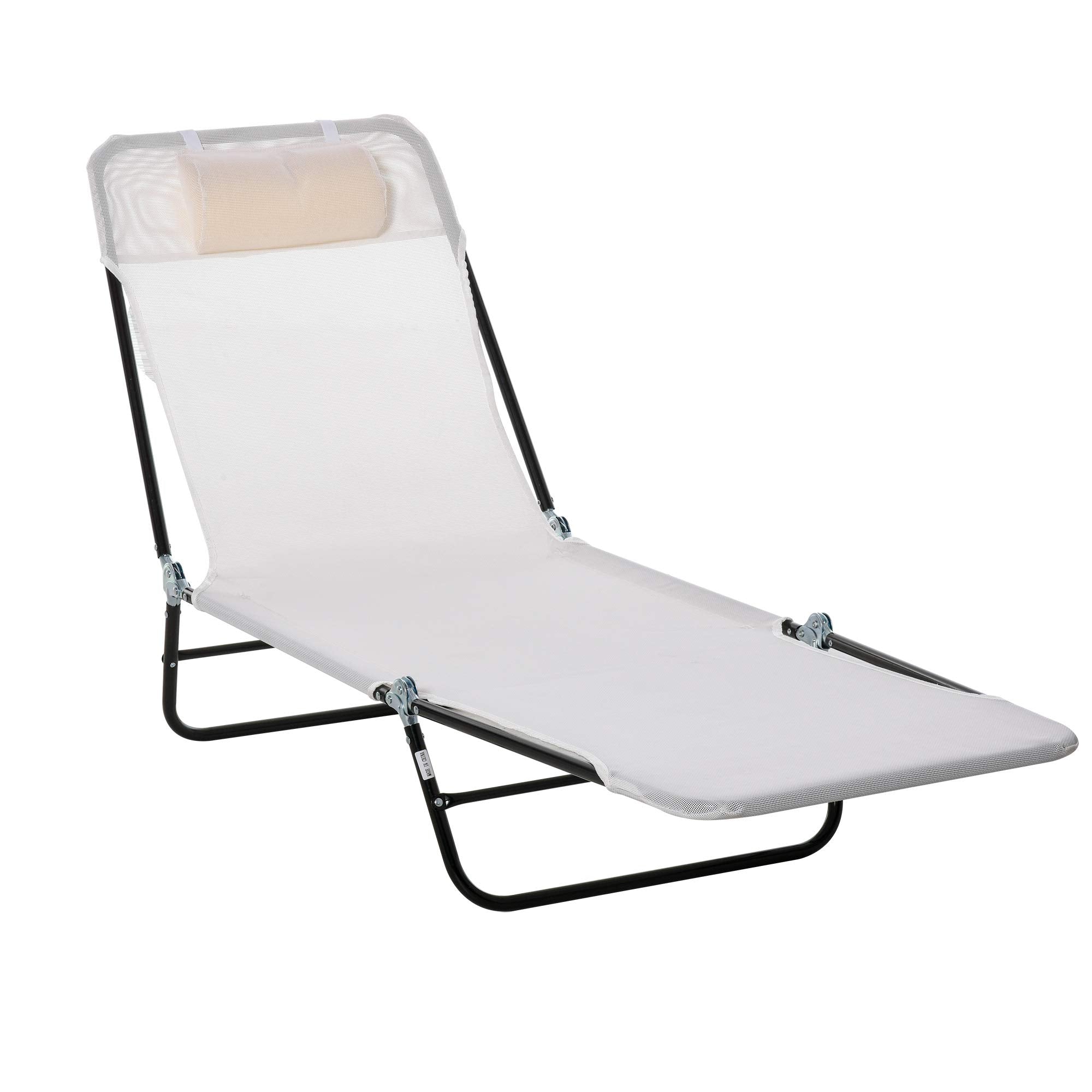 Outsunny Folding Chaise Lounge Chair, Pool Sun Tanning Chair, Outdoor Lounge Chair With Reclining Back, Breathable Mesh Seat, Headrest For Beach, Yard, Patio, Cream White