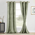Dwcn Light Sage Velvet Curtains - Thermal Insulated Thick Grommet Tieable Window Treatments Room Darkening Privacy Protect Drape
