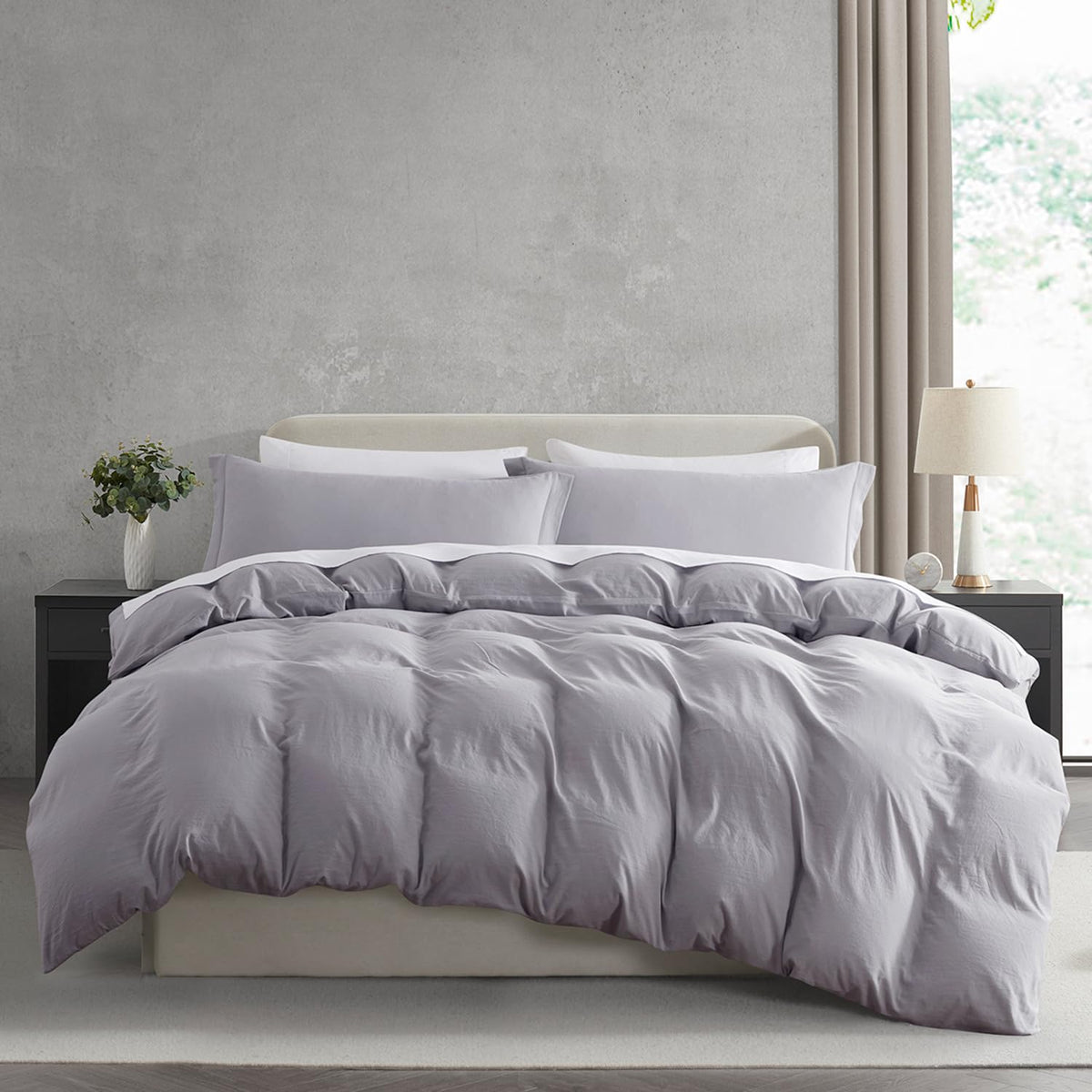 Nestl Grey Lavender California King Duvet Cover Sets - Soft Prewashed Cal King Duvet Cover, 3 Piece, With Zipper Closure, 1 Duve
