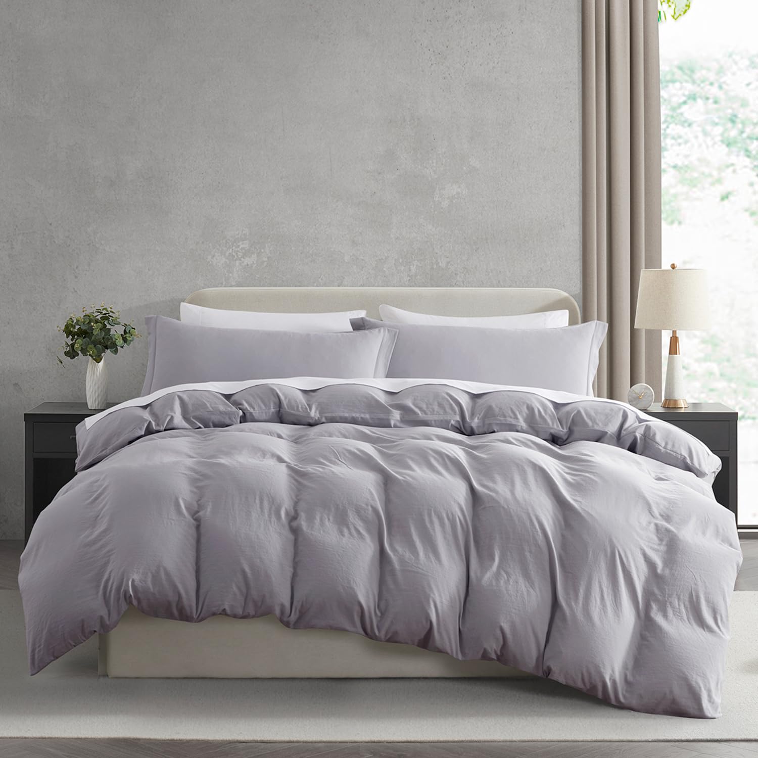 Nestl Grey Lavender Duvet Cover Queen Size - Soft Prewashed Queen Duvet Cover Set, 3 Piece, With Zipper Closure, 1 Duvet Cover 90X90 Inches And 2 Pillow Shams - No Comforter