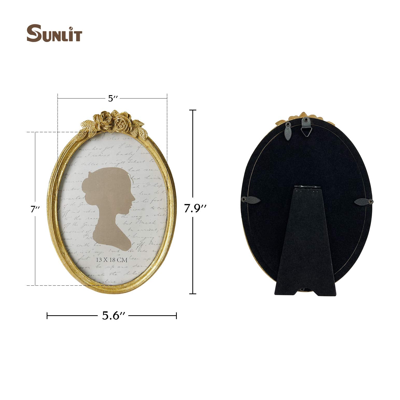 Sunlit Vintage Picture Frame 5X7 Inch, Oval Antique Photo Frames With Glass Front, Luxury Photo Display, Tabletop Wall Hanging,
