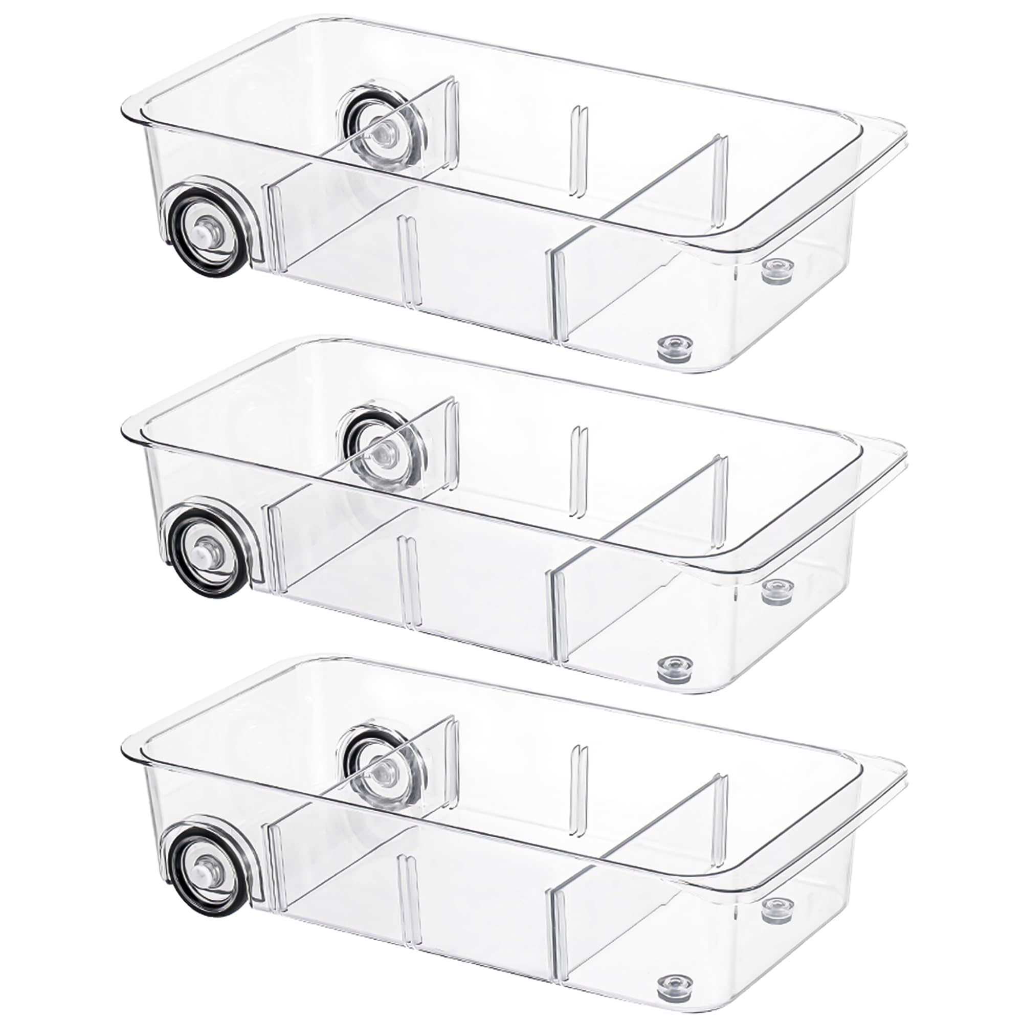 Lxlxxl Fridge Organizer Bins With Wheels, 3 Pack Roll Out Refrigerator Organizers And Storage Refrigerator Drawer With Dividers,