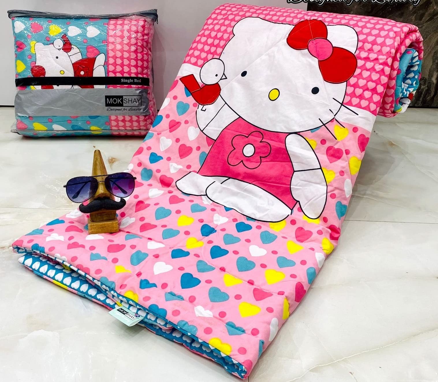 Yetli Glace Cotton Singel Bed Comforter Print And Kids Ac Room/Blanket, Size 60 X 90 Pack Of 1 Pcs, (Vt2035 Multi Dil