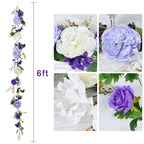 Dearhouse 2Pack Artificial Peony Flower Garland - Silk Peony Garland With Purple White Flowers For Wedding Party Table Decoratio