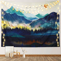 Rosielily Mountain Tapestry, 59'X79' Watercolor Tapestry Nature Tapestry Misty Forest Tapestry Sun Sunset Tree Landscape Tapes