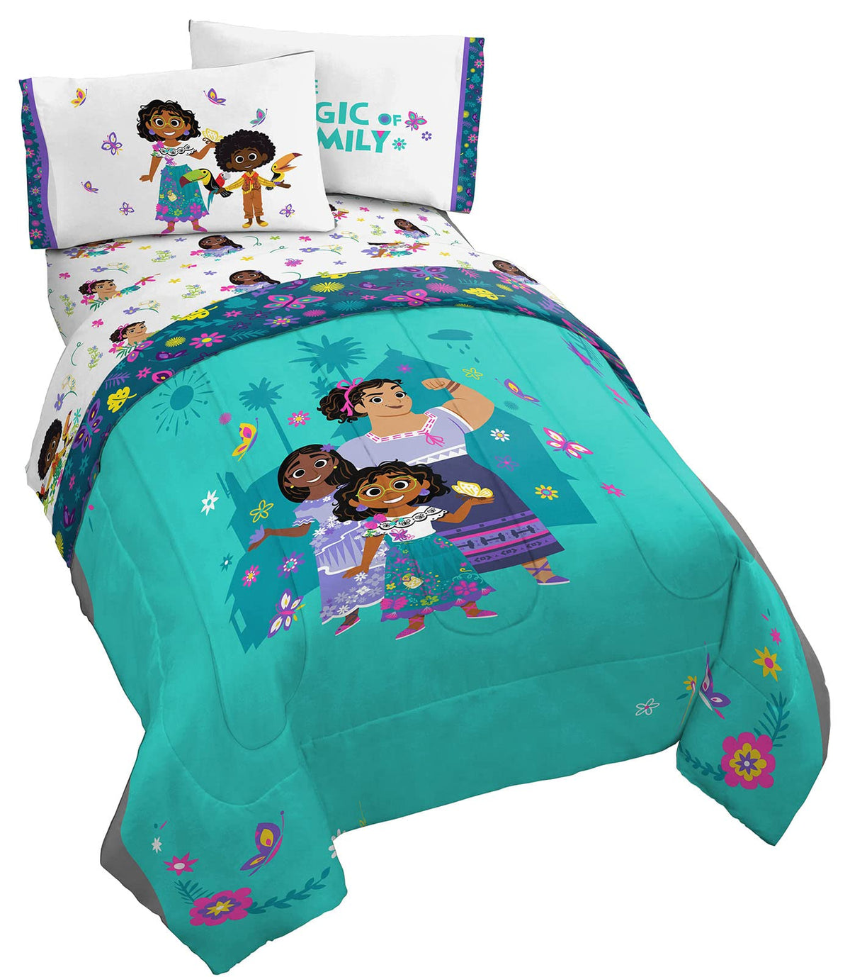 Jay Franco Disney Encanto Sister Magic 5 Piece Full Bed Set - Includes Reversible Comforter & Sheet Set - Super Soft Fade Resist