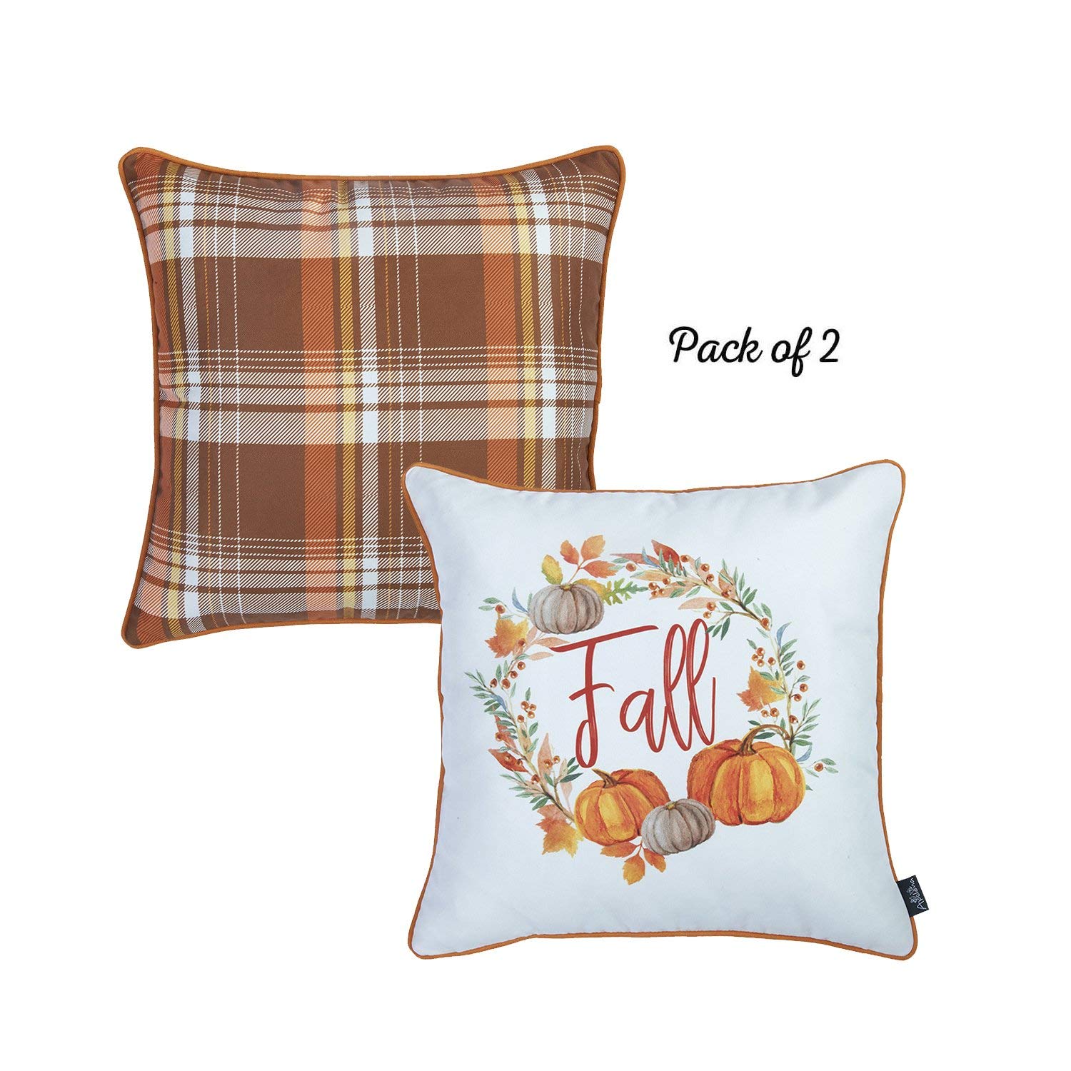 HomeRoots 100% Polyester Brushed Set of 4 18' Fall Pumpkin Throw Pillow Cover in Multicolor