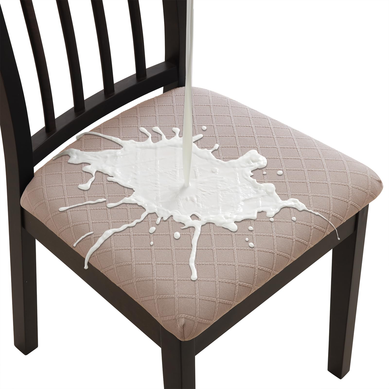 Fuloon Waterproof Dining Chair Covers Set Of 4, Stretch Jacquard Chair Seat Covers Washable Dining Room Chair Cover Seat Slipcover Removable Kitchen Chair Covers Protector (4, Waterproof-Khaki)
