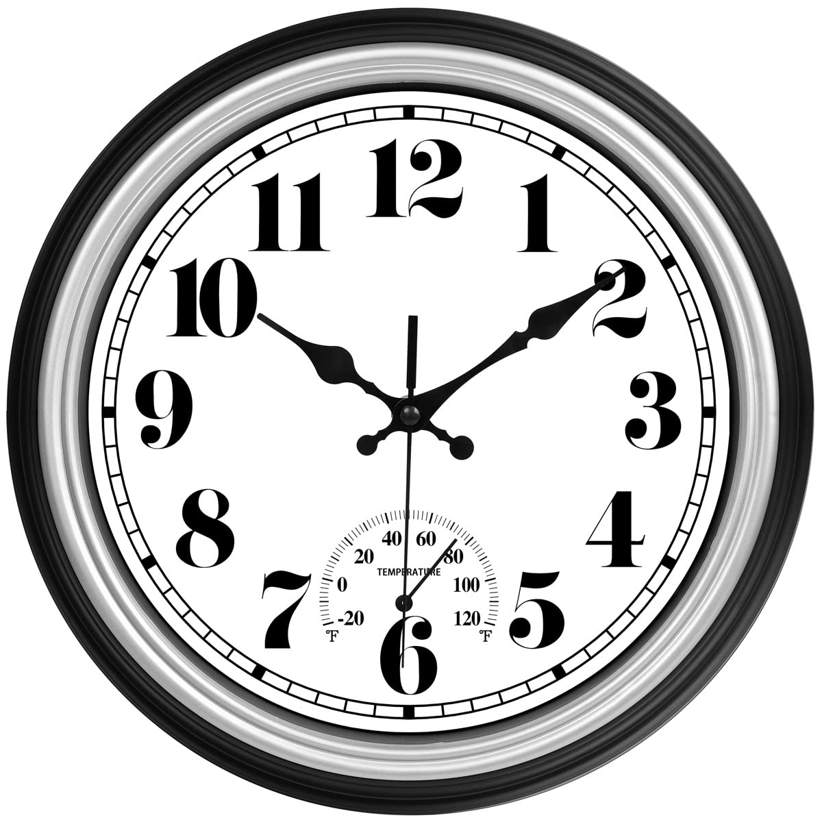Jenlystime 12 Inch Indoor/Outdoor Retro Waterproof Wall Clock With Thermometer Silent Round Quartz Battery Operated Easy To Read