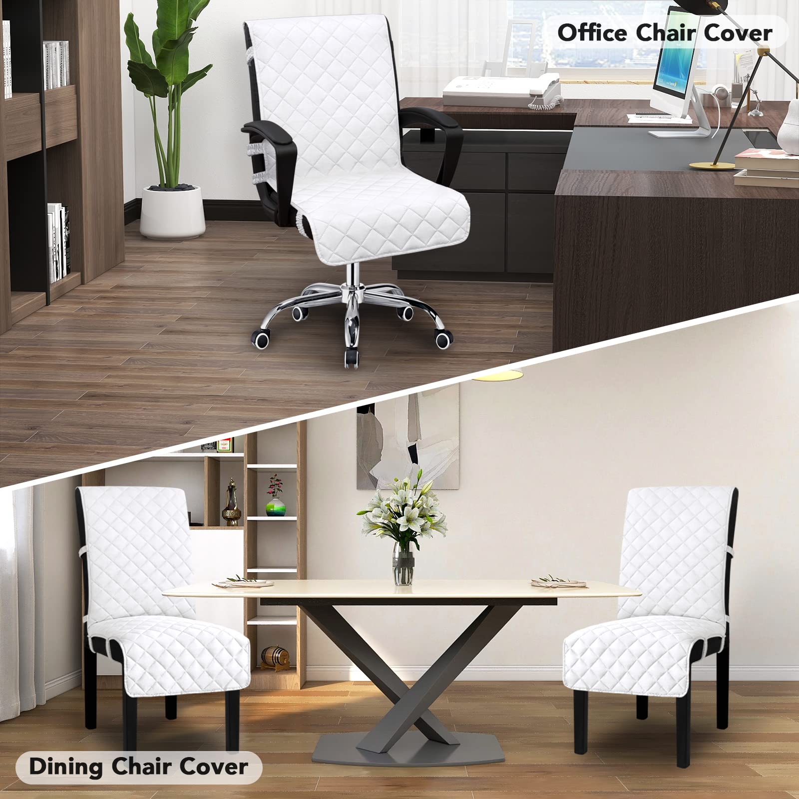 Easy-Going Reversible Office Chair Cover Water Resistant Dining Chair Cover Soft Desk Computer Chair Slipcover With Anti-Slip Buckle For Armchair Or Armless Chair (Large, White/White)