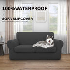 Easy-Going 100% Dual Waterproof Loveseat Cover Stretch Soft Couch Cover For Dogs, Sofa Slipcover For 2 Separate Cushion Couch Leakproof Furniture Protector For Kids, Pets Dark Gray