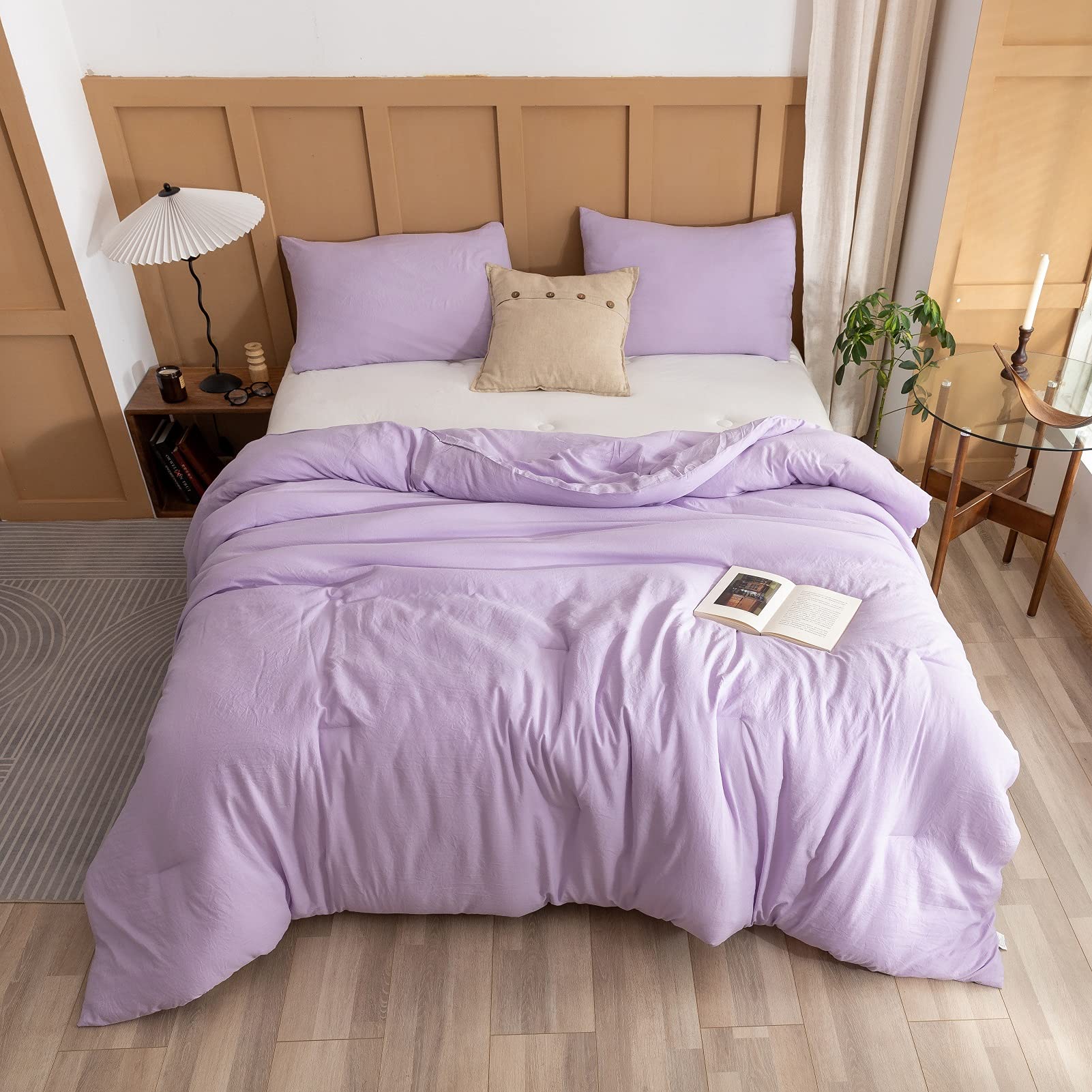 Rosgonia Lavender Comforter Set Queen, 3Pcs(1 Boho Purple Comforter & 2 Pillowcases) All Season Soft Bedding Lightweight Bedspre