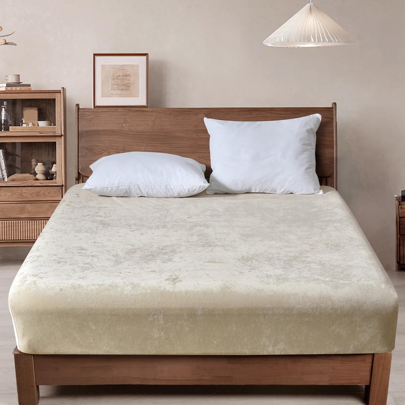 Phf Truly Velvet Fitted Sheet Only California King Size, Luxury Super Soft Cozy Comfy Fleece Bottom With 15' Deep Pocket, Suitable For Fall Winter And Spring, No Pillowcases, Sand