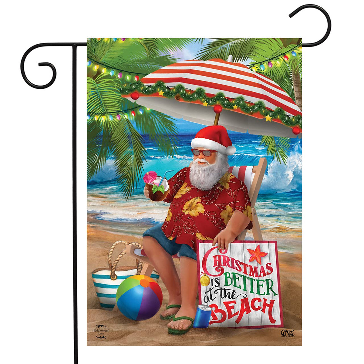 Beach Time Santa Christmas Garden Flag Nautical Tropical 12.5' X 18'