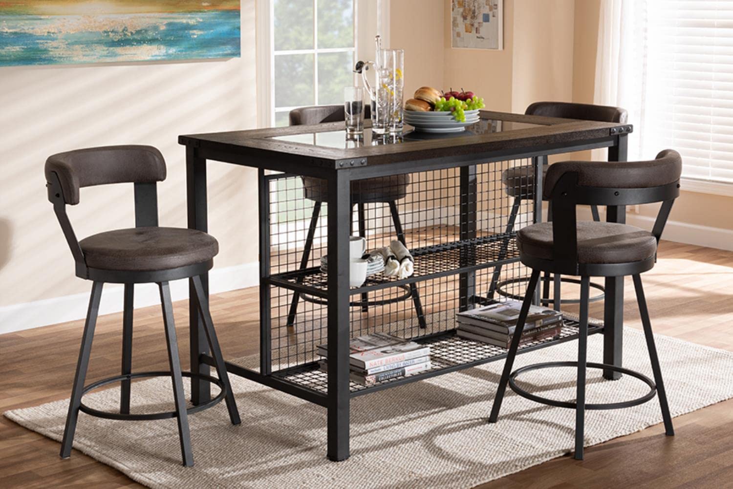 Baxton Studio Arcene 5 Piece Counter Height Dining Set in Gray