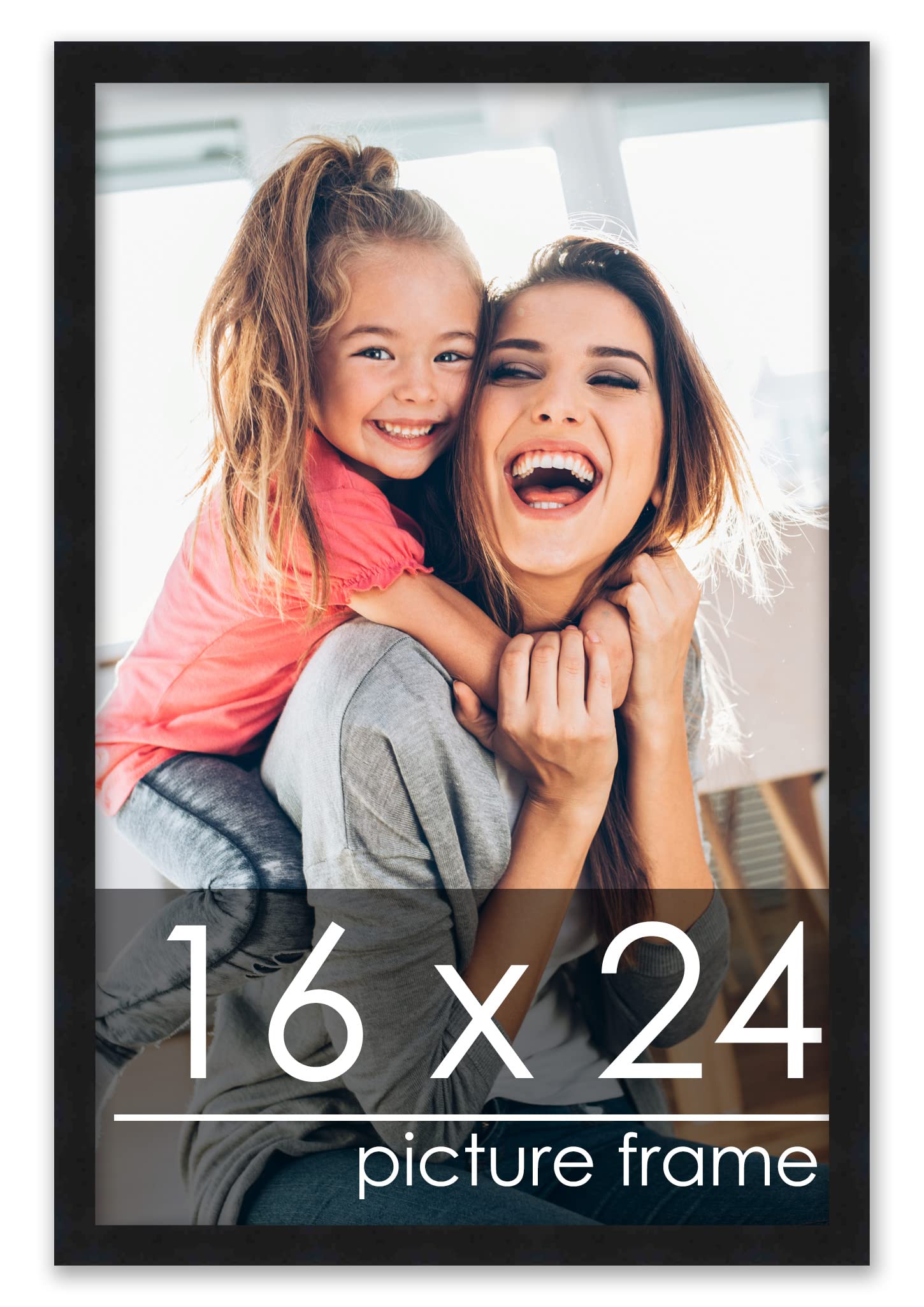 Poster Palooza 16x24 Frame Black Solid Wood Picture Frame | 0.75 Inch Moulding Width | Includes UV Acrylic Plexiglass, Foam Boar