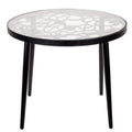 LeisureMod Black End Table, Glass Top with Tree Design & Aluminum Base for Indoor & Outdoor Use