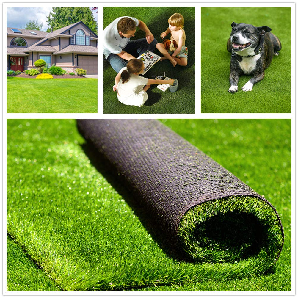 Fas Home Artificial Grass Turf 5Ftx10Ft, 1.38' Pile Height Realistic Synthetic Grass, Indoor Outdoor Pet Faux Grass Astro Rug C
