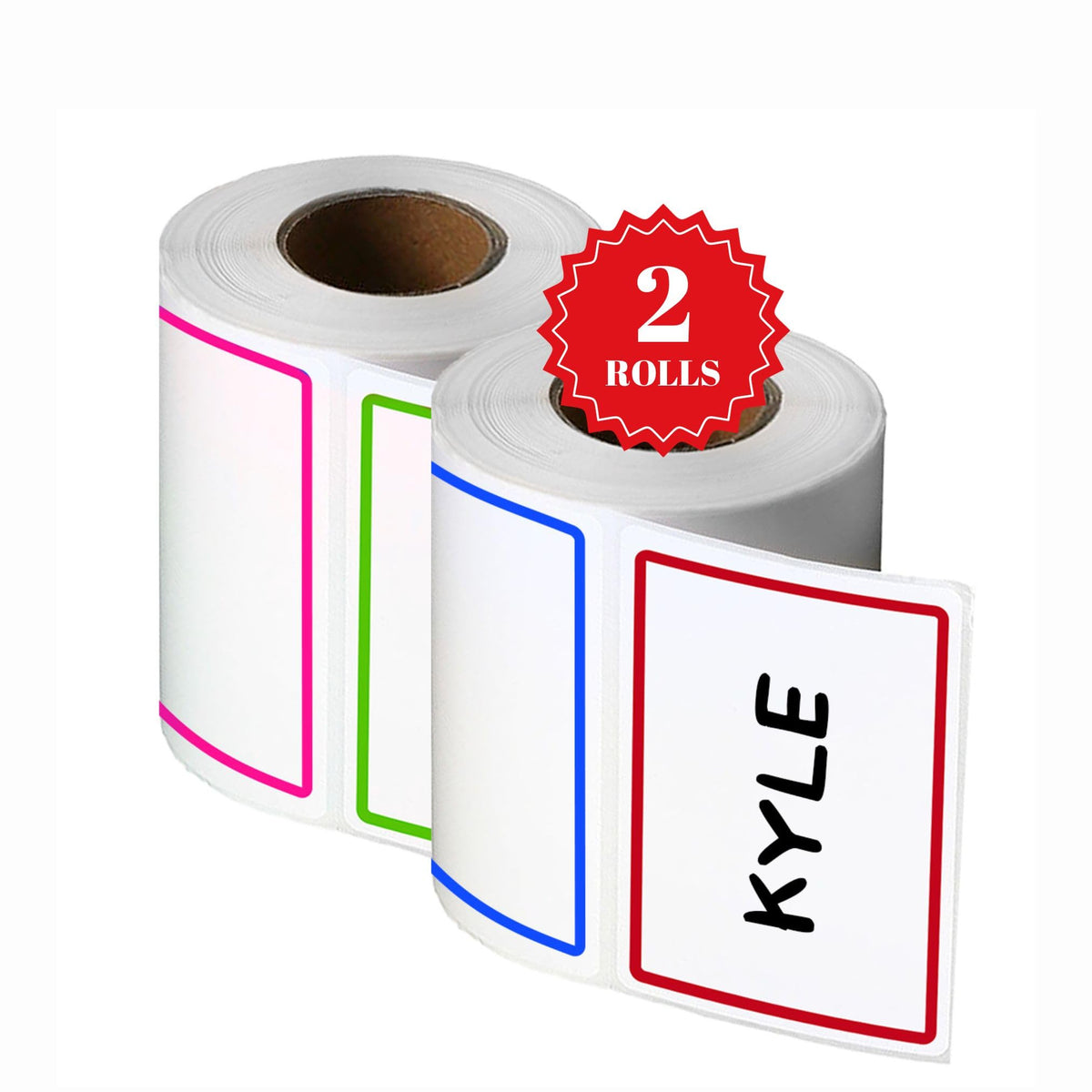 Office Werks 500 Name Badge Stickers With Color Border, 2 Rolls Of 250, Multipurpose, Self-Adhesive And Easy To Peel Off, Non-To