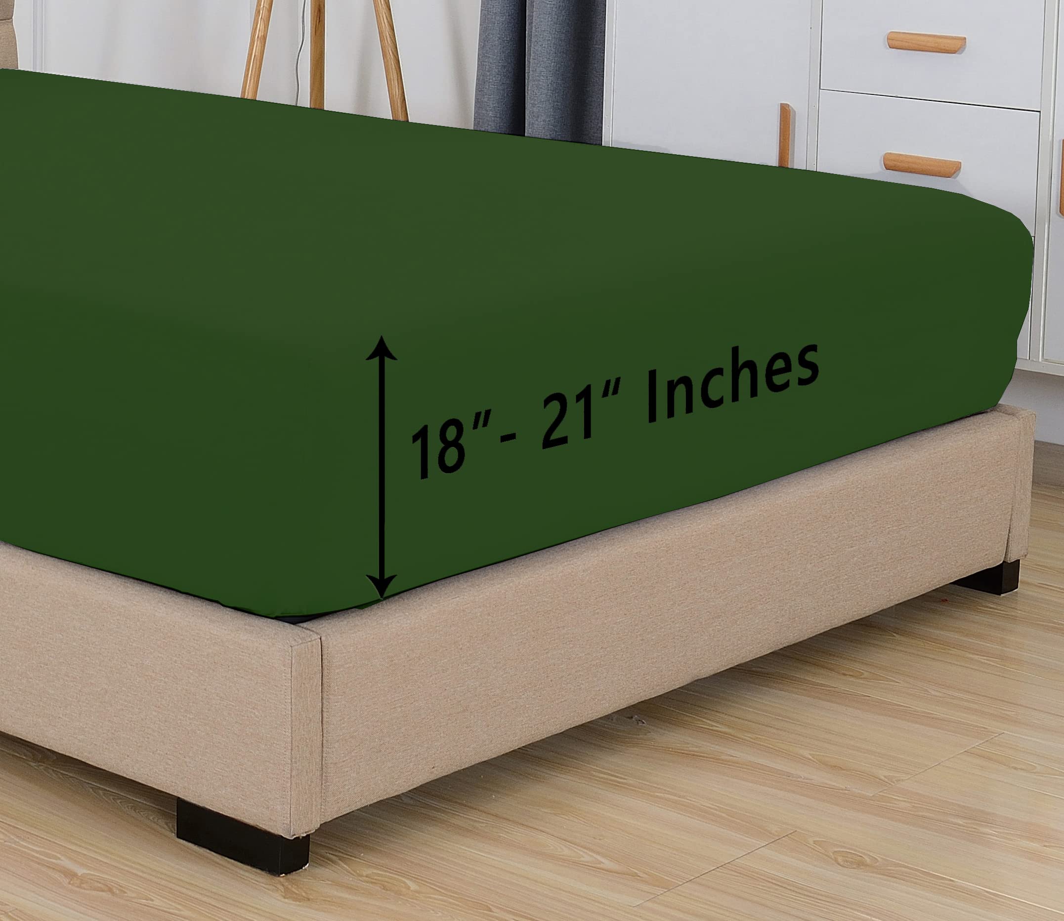 Elegant Comfort Premium Hotel Quality Extra Deep Pocket 18' - 21' Single Fitted Sheet For High Mattress, Luxury & Softest 1500 Thread Count Egyptian Quality Smart Pocket, Twin/Twin Xl, Hunter Green