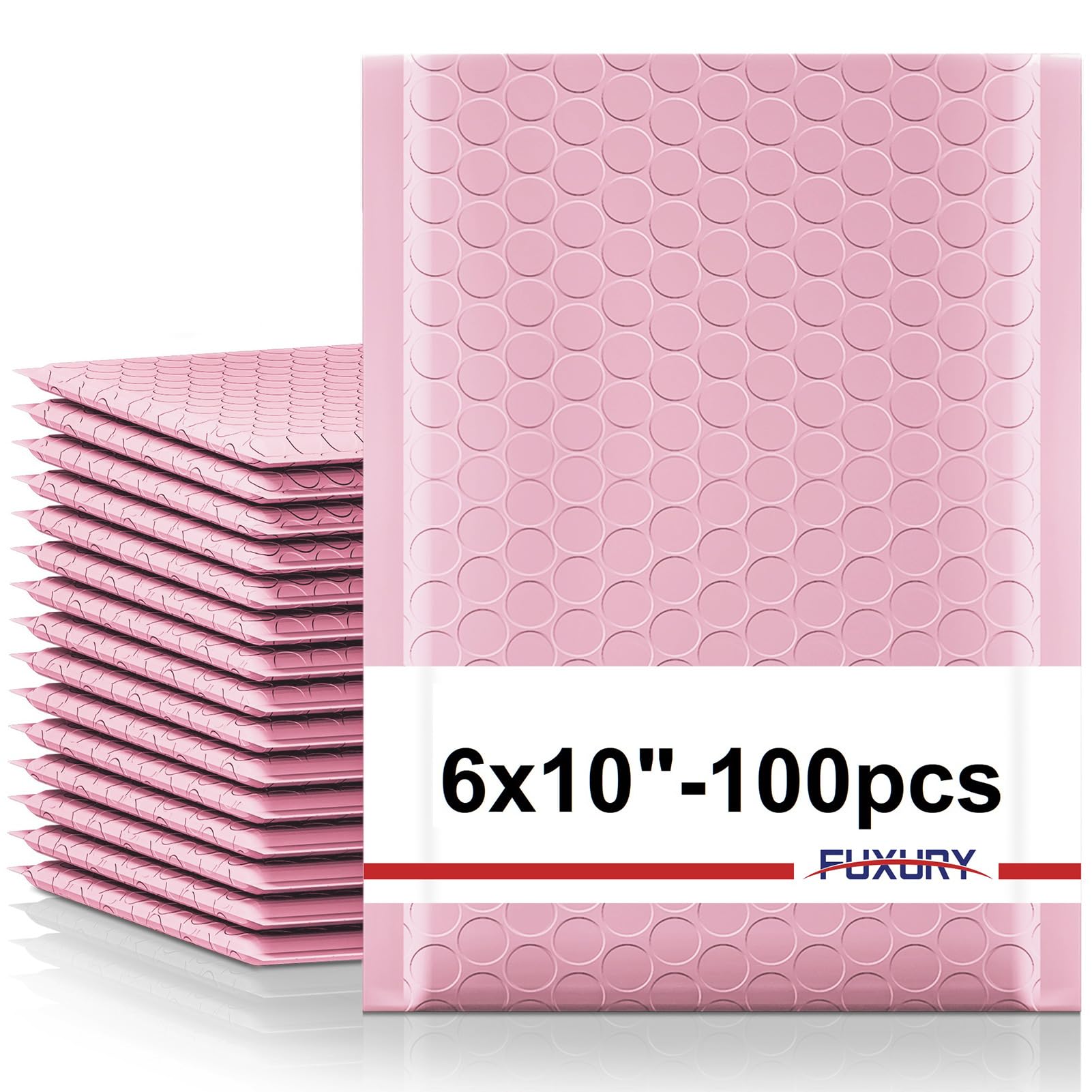 Fuxury Bubble Mailers 6X10' 100 Pack Light Pink Padded Envelopes Usable Size 6X9' Self Seal Mailing Envelopes Bubble Padded Sh