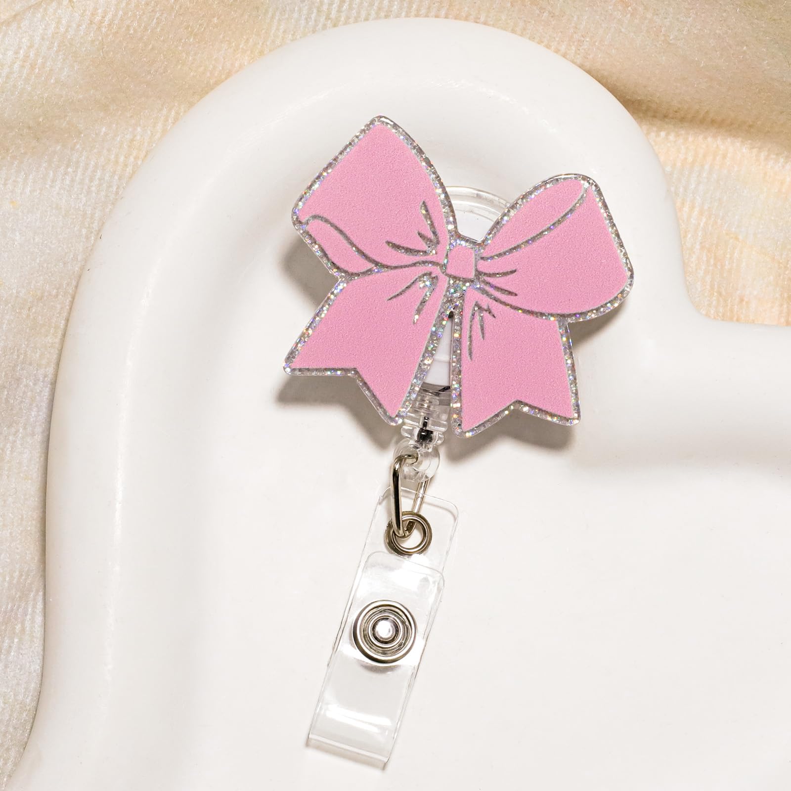 Valentine'S Day Badge Reel, Cute Heart Badge Reel, Retractable Id Badge Holder Clip, Pink Badge Clip With Alligator Clip, Badge
