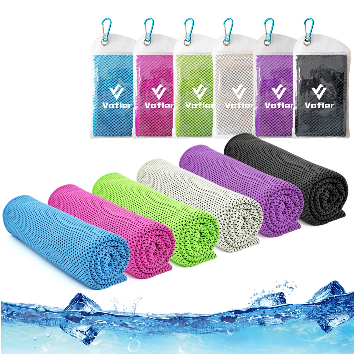 Cooling Towel,Vofler 6 Pack Cool Towels Microfiber Chilly Ice Cold Head Band Bandana Neck Wrap (40x 12) for Athletes Men Women Y