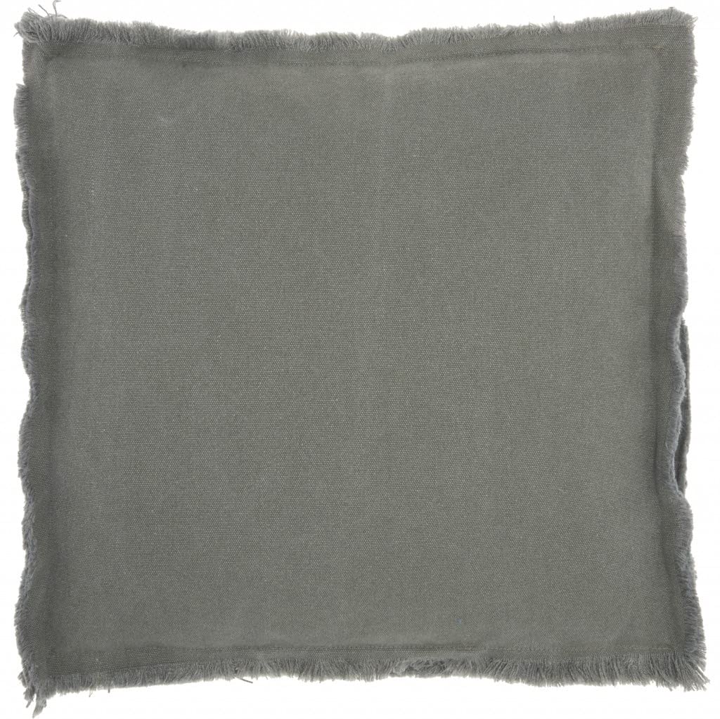 HomeRoots 18' Boho Grey Frayed Edge Canvas Throw Pillow