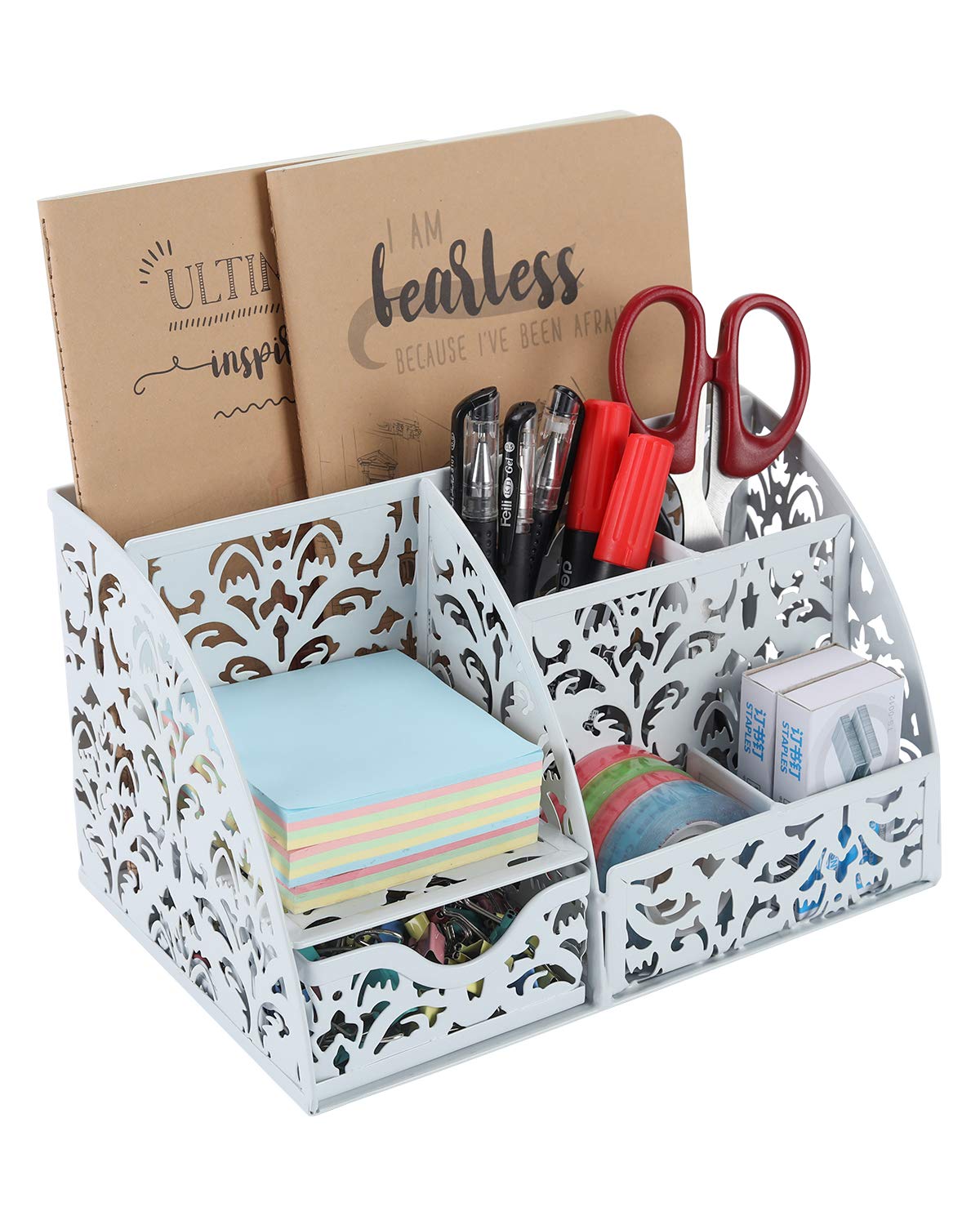 Easypag Desk Organizer Caddy With 6 Compartments And 1 Sliding Drawer Desktop Accessories Office Supplies Pencil Holder For Home