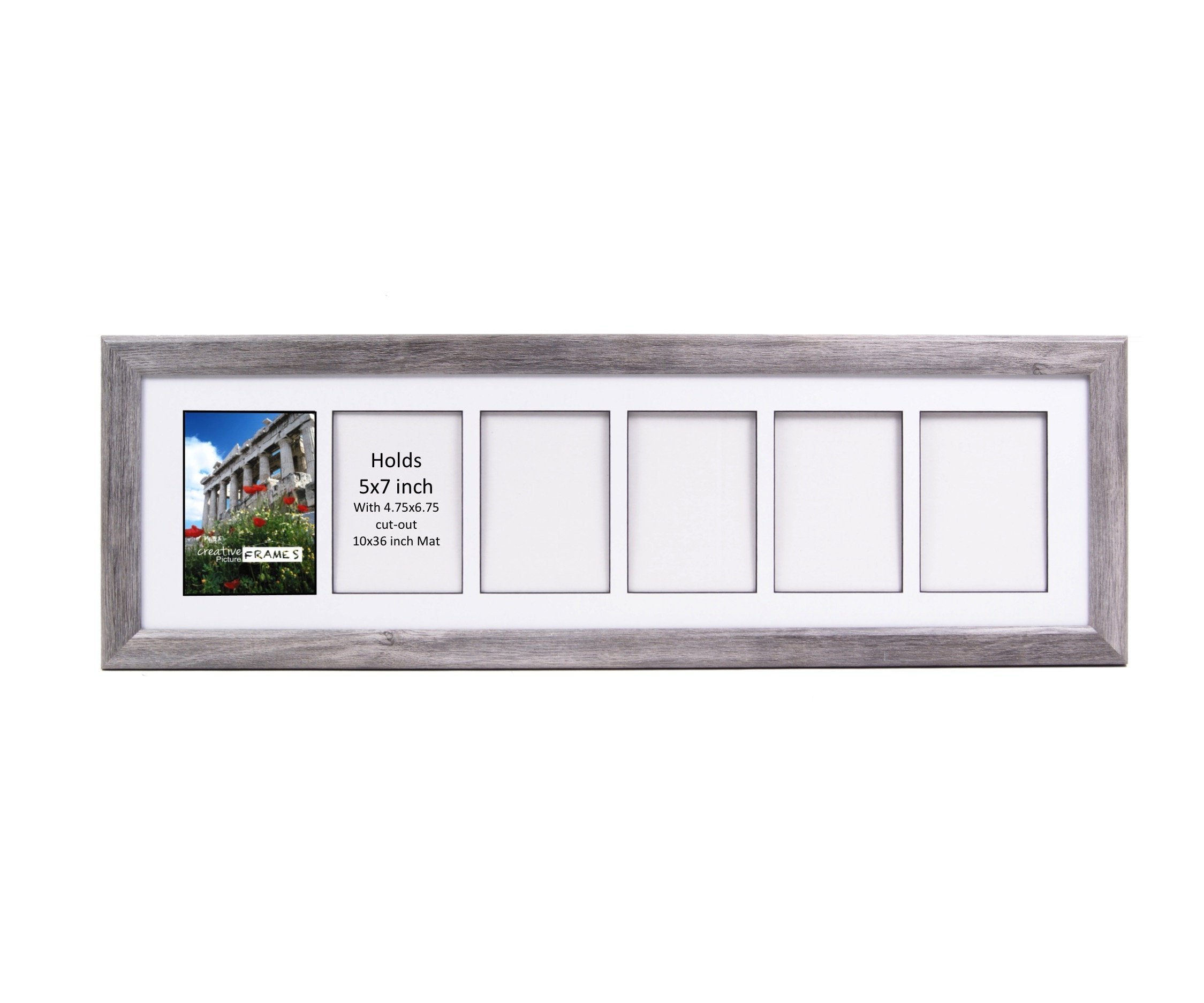 CreativePF- 6 Opening Glass Face Driftwood Picture Frame to hold 5 by 7 inch Photographs including 10x36-inch White Mat Collage