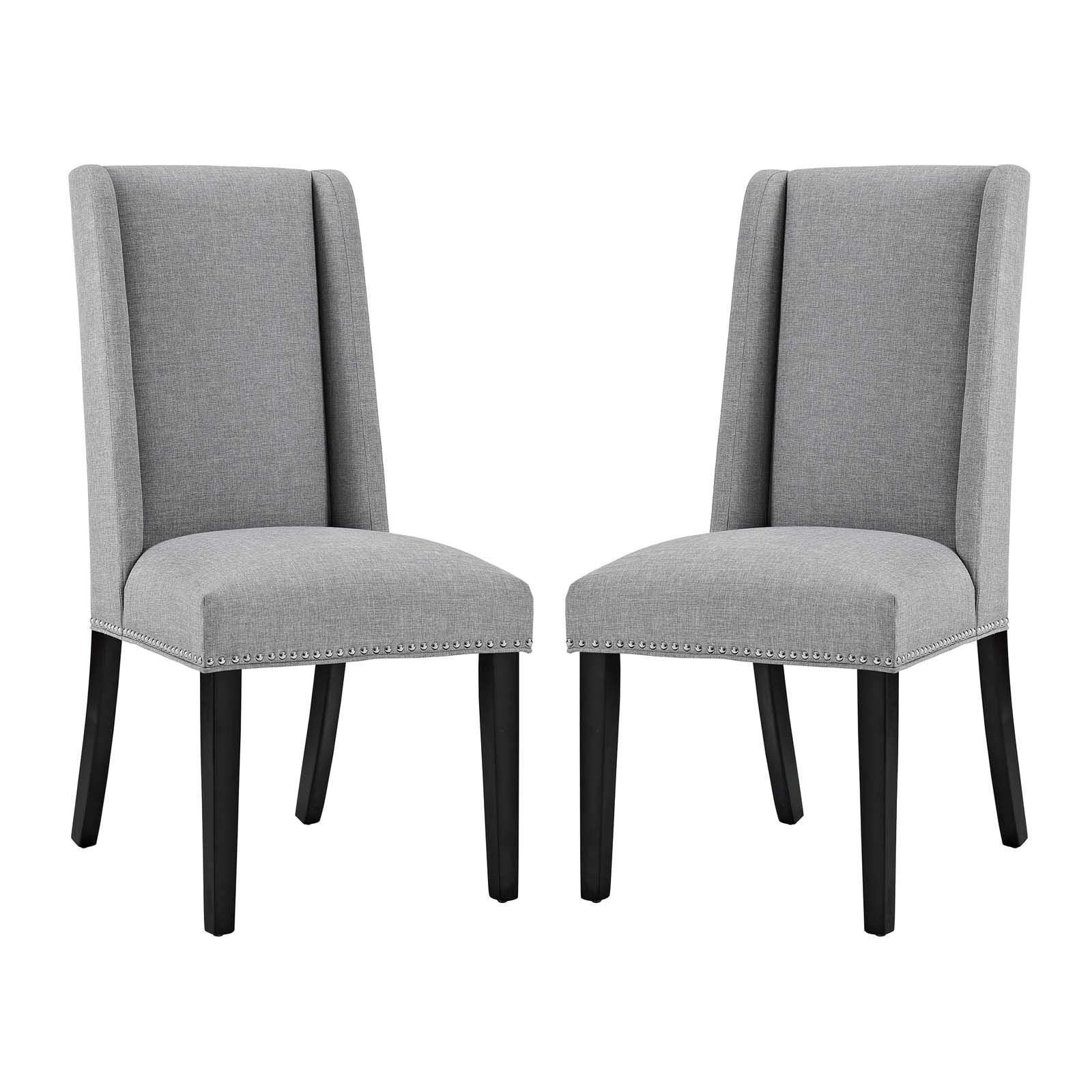 Modway Baron Modern Tall Back Wood Upholstered Fabric Two Dining Chairs In Light Gray