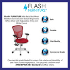Flash Furniture Nicholas Mid-Back Red Mesh Multifunction Executive Swivel Ergonomic Office Chair With Adjustable Arms And White Frame