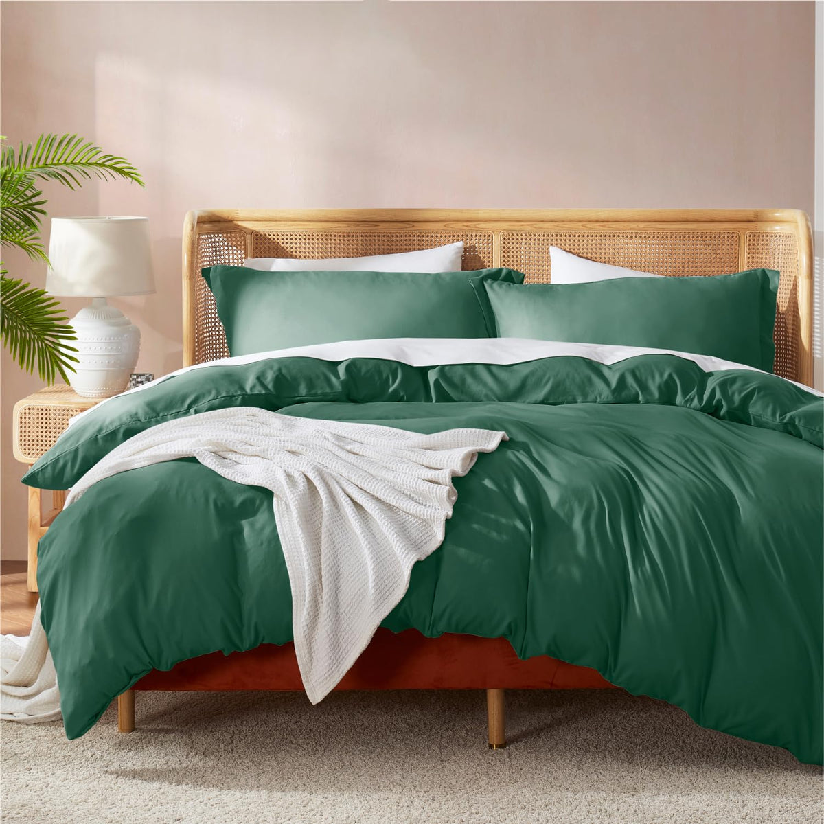 Nestl Dark Green Duvet Cover Queen Size - Soft Double Brushed Queen Duvet Cover Set, 3 Piece, With Button Closure, 1 Duvet Cover