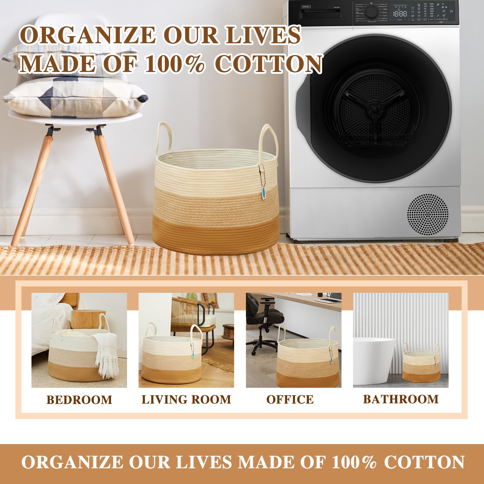 Casaphoria Blanket Basket, Storage Basket, Laundry Basket, 20   *20   *13   , Blanket Basket, Cotton Rope Basket, Laundry Hamper