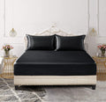 SiinvdaBZX 3-Piece Set Satin Queen Fitted Sheet & 2 Pillowcase, Black Silky Soft Fitted Bottom Sheet, Wrinkle Free, Fade Resista