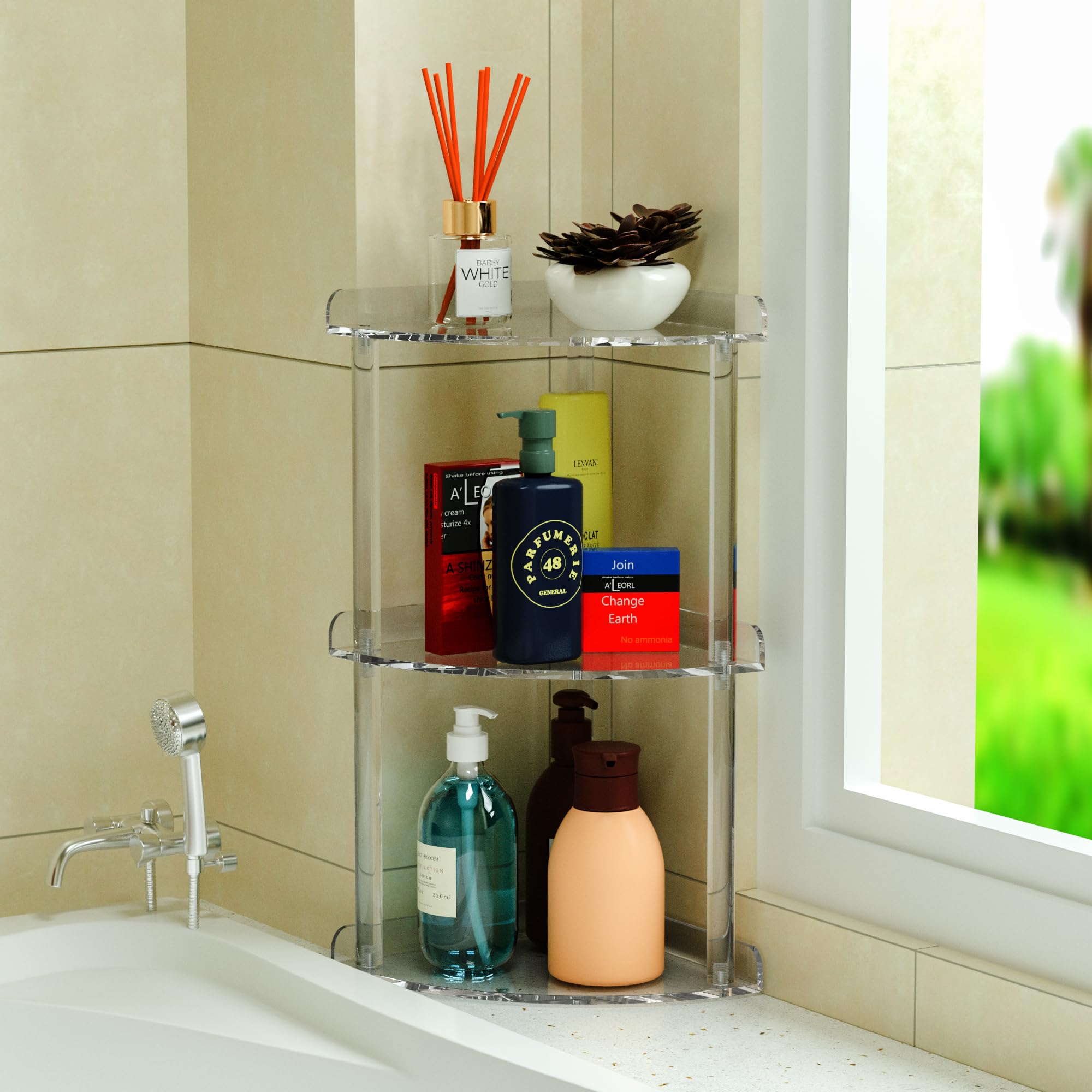 Sezanrpt 3 Tier Countertop Corner Organizer Shelf 7X7X15.7 Inch, Countertop Acrylic Bathroom Corner Shelf, Clear Vanity Storage Organizer For Cosmetics, Toiletries