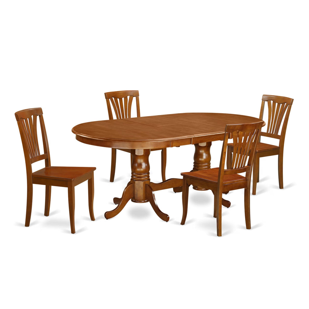 East West Furniture PLAV5-SBR-W 5 Piece Kitchen Table Set for 4 Includes an Oval Dining Table with Butterfly Leaf and 4 Dining Room Chairs, 42x78 Inch, Saddle Brown