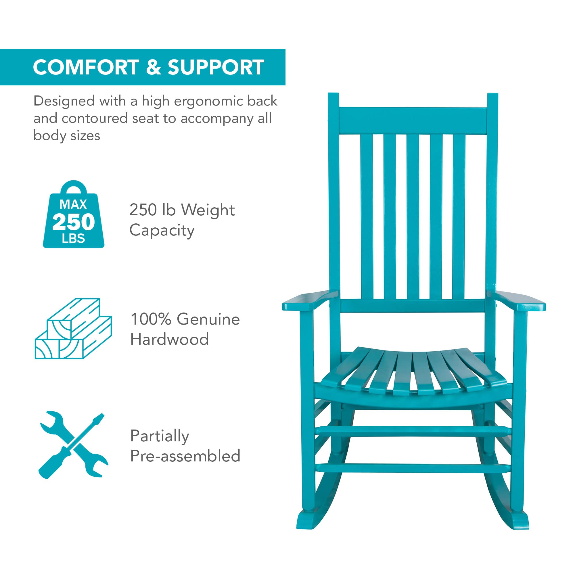 Shine Company Vermont Rocking Chairs, Outdoor Front Porch Rocker Set Of 2, Aruba