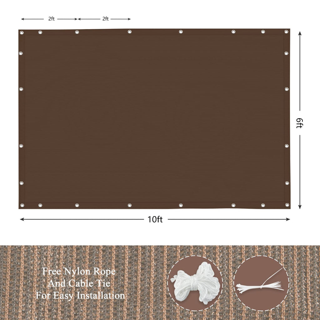Abosun Outdoor Sun Shade Cloth, 6' X 10', Pergola, Deck, And Backyard Patio Sunshade With Uv Protection, Heat Resistant Hdpe Material, Reinforced Grommets (6X10 Ft, Brown)