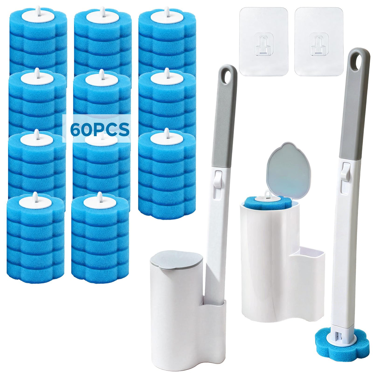 DRQ 2 Pack Disposable Toilet Brush and Holder Set, 60 Refills