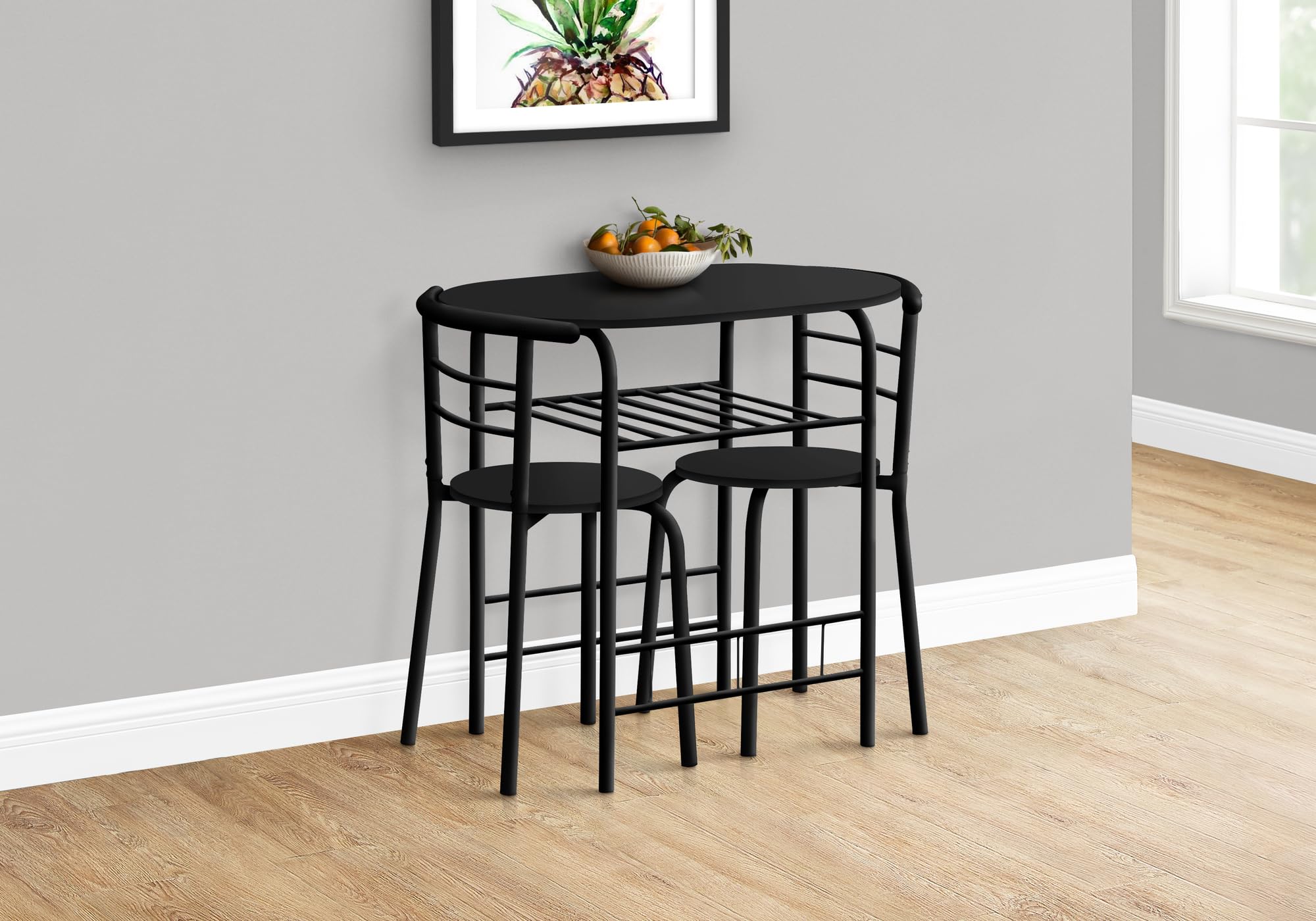 Monarch Specialties 1208 Dining Table, 3pcs Set, Small, 32&quot; L, Kitchen, Metal, Laminate, Black, Contemporary, Modern Set-3Pcs Top, 31.5&quot; L x 20.75&quot; W x 29.25&quot; H