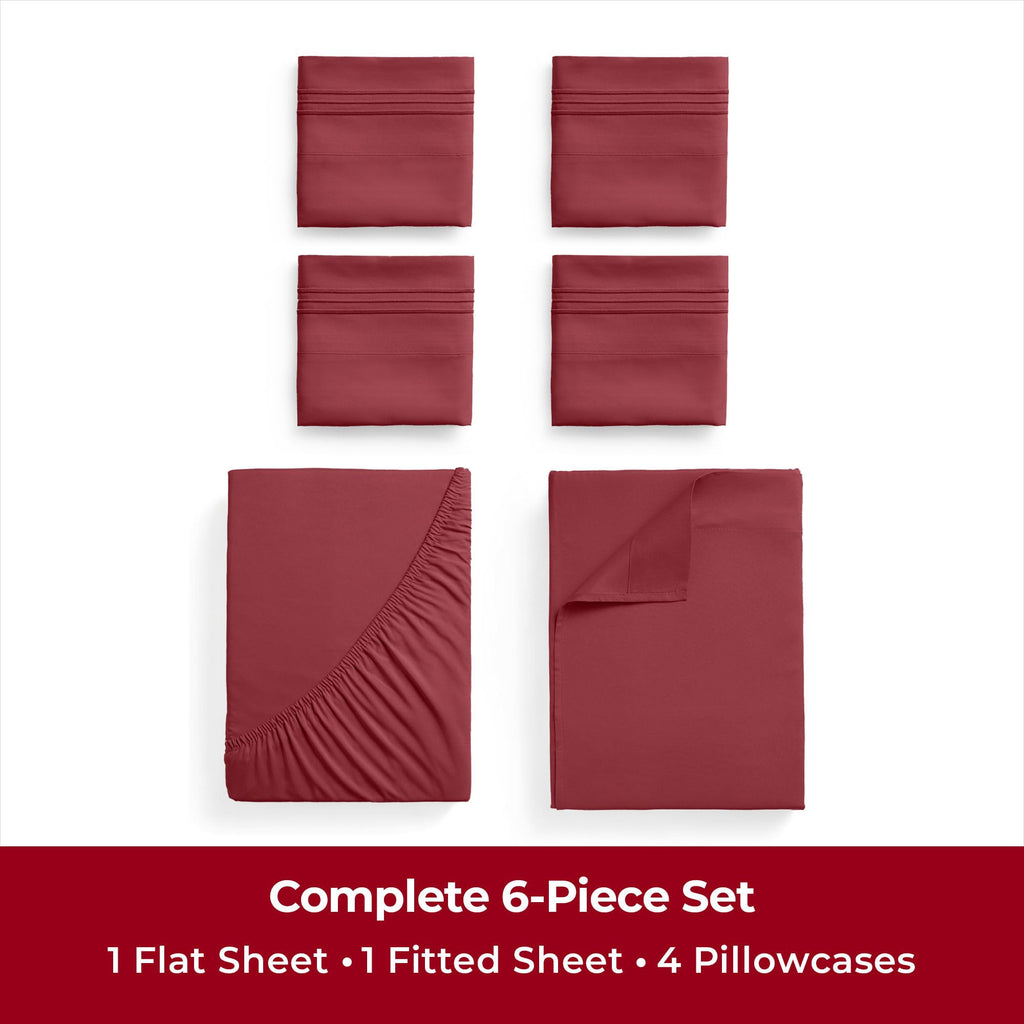 Mellanni King Sheet Set - 6-Piece Iconic Collection Bedding, (Including 4 Pillowcases), 16-Inch Deep Pocket, Easy Care, Extra Soft, Cooling Sheets, Brushed Microfiber - Brick Red