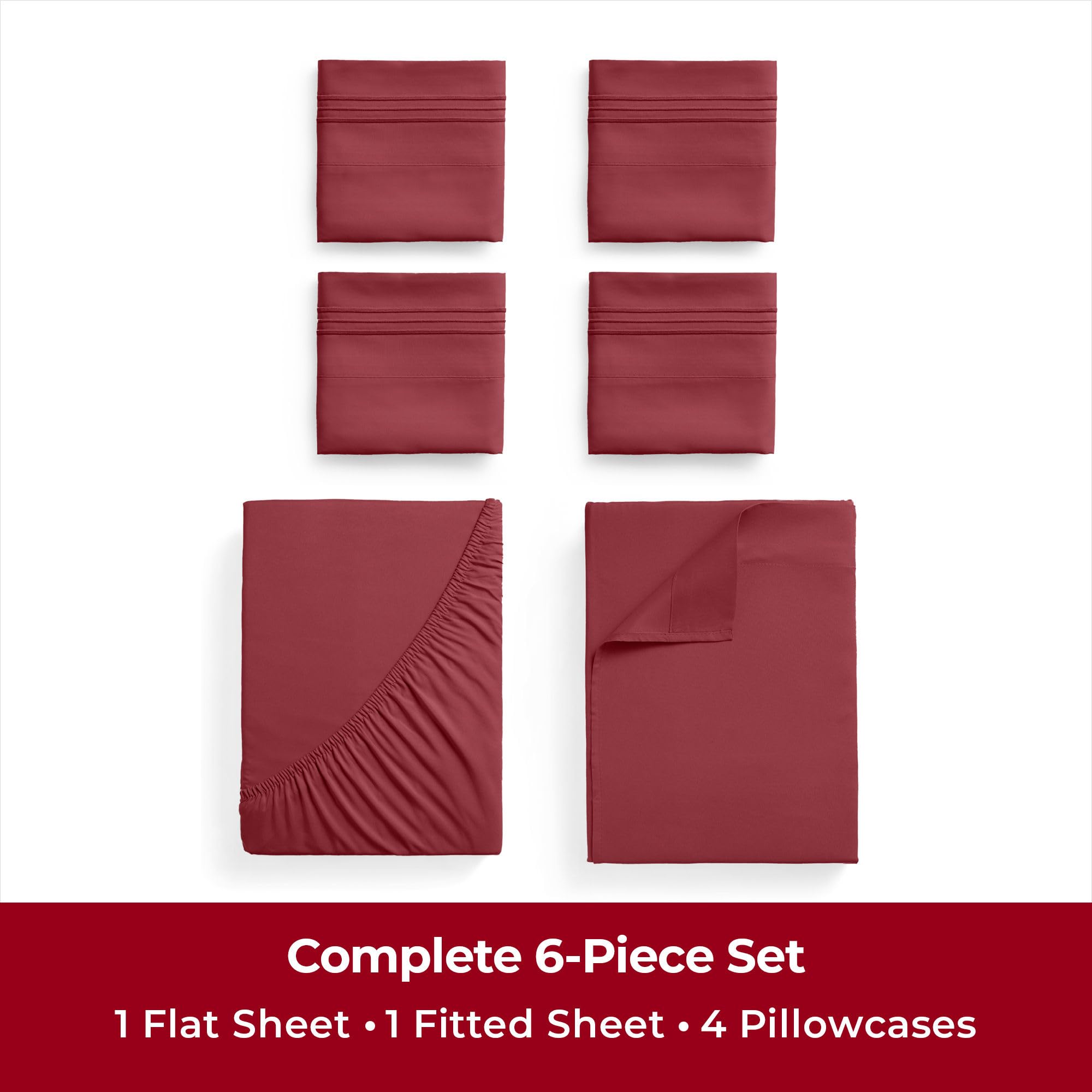Mellanni Full Sheet Set - 6-Piece Iconic Collection Bedding, (Including 4 Pillowcases), 16-Inch Deep Pocket, Easy Care, Extra Soft, Cooling Sheets, Brushed Microfiber - Brick Red