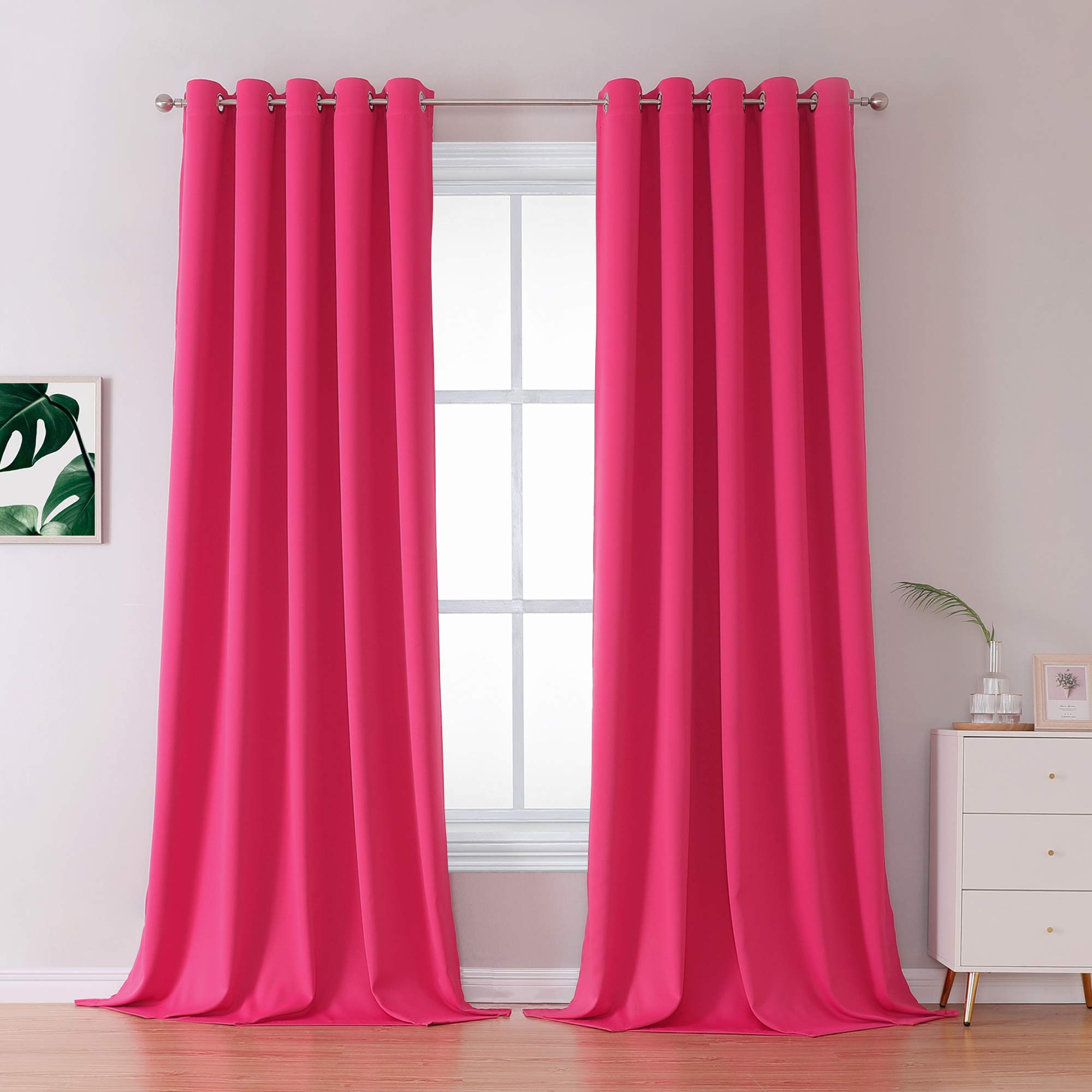 Dualife Raspberry Sorbet Blackout Curtain Panels For Living Room 120 Inch Length Hot Pink Solid Energy Efficient Room Darkening