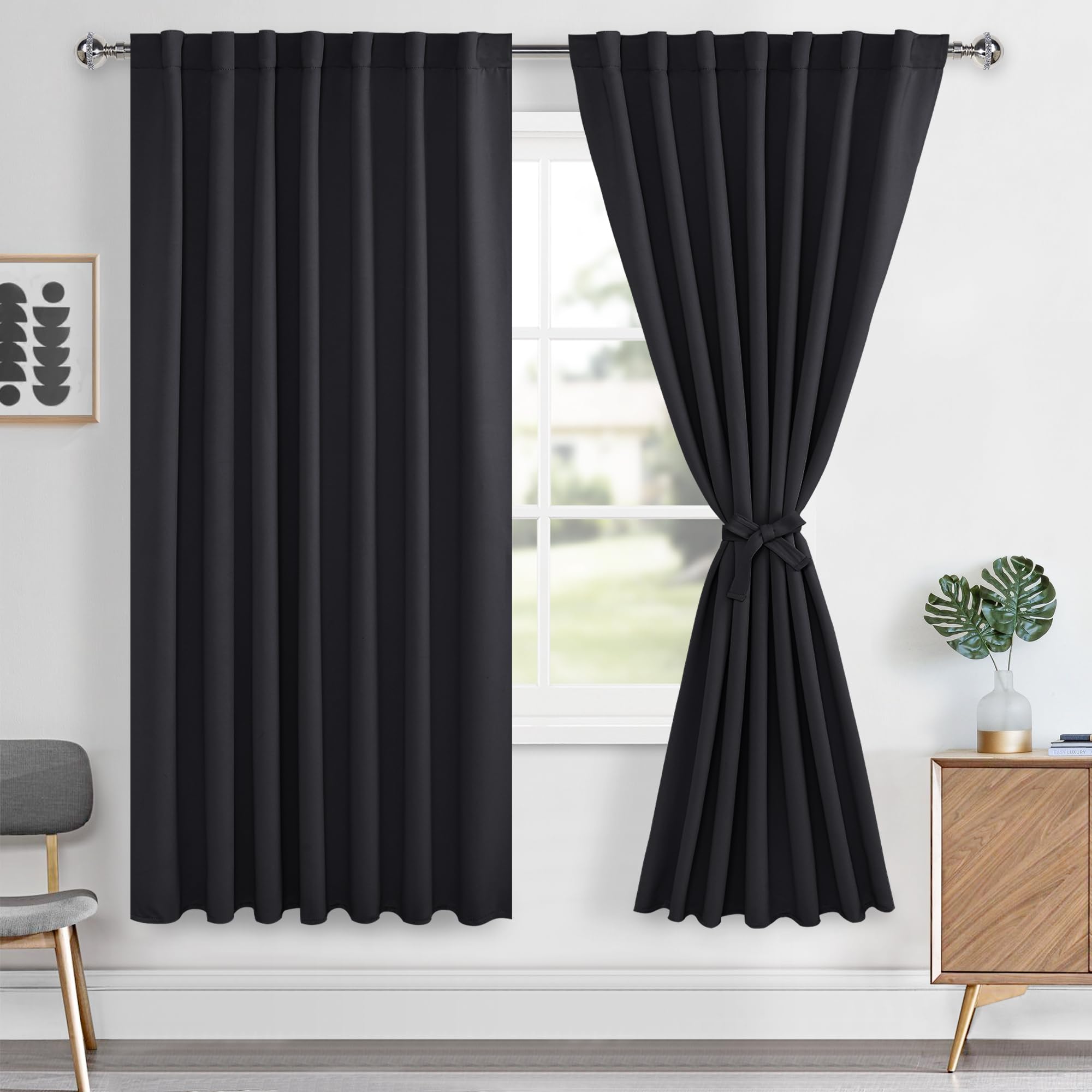 Hiasan Halloween Black Out Curtains 63 inch Long, Rod Pocket & Back Tab Blackout Thermal Insulated Drapes Sewn with Tiebacks, Ro