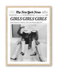 iHery Girls Just Wanna Have Fun Framed Trendy Cowgirl NewsPaper Wall Art, 12x16in Natural OAK Wood Black and White Canvas Wall D